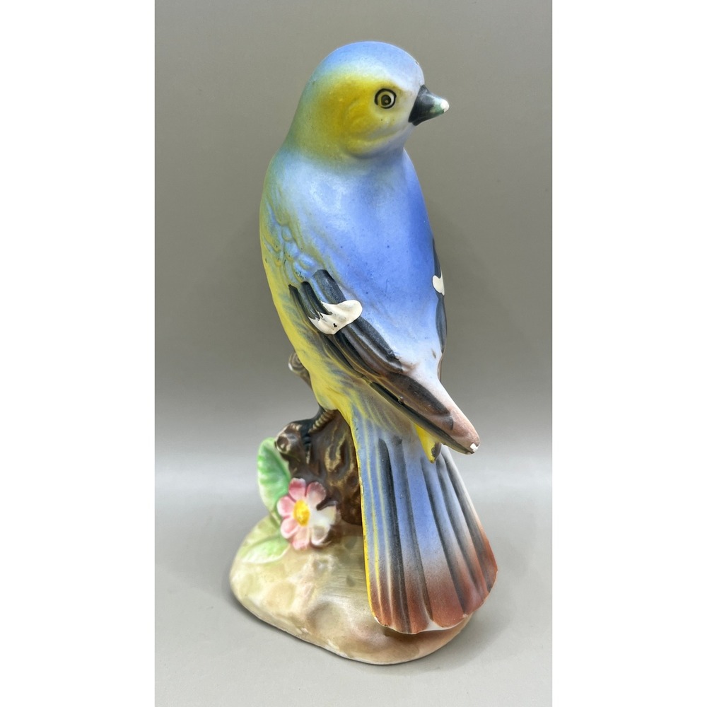 Vtg Ucagco Ceramics Japan Blue Bird Porcelain Figurine Yellow 4" Tall Floral